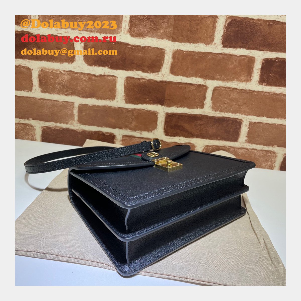 G*u*i black/cream ophidia small top handle replica bag