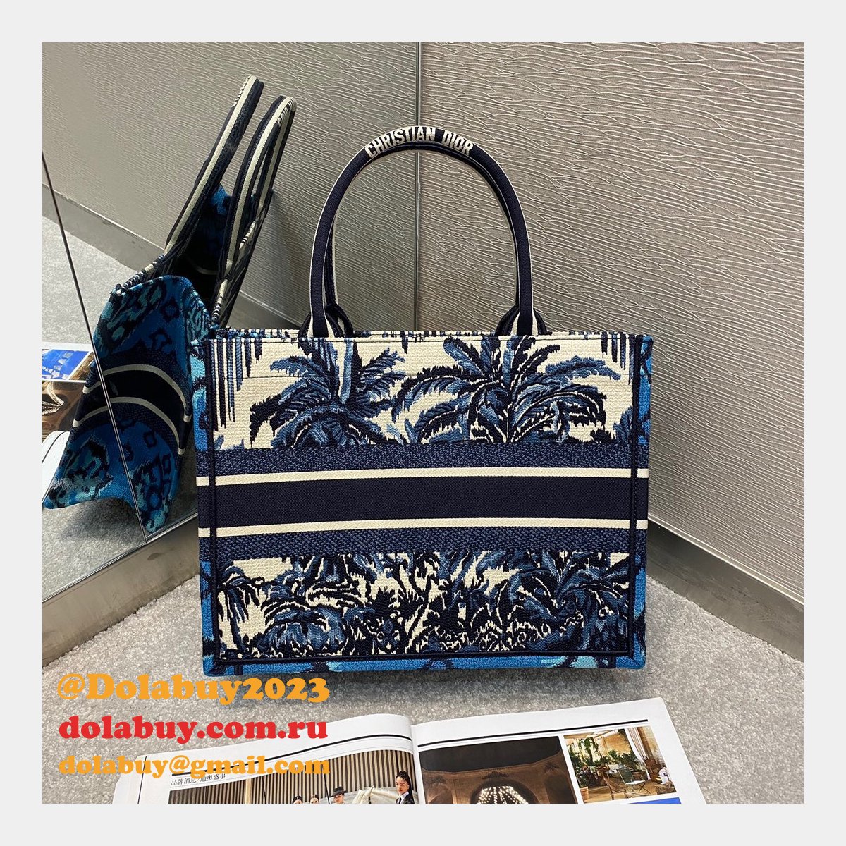 Christian Dior 7 Star Book Tote Oblique Termurah Replica Blue Bag