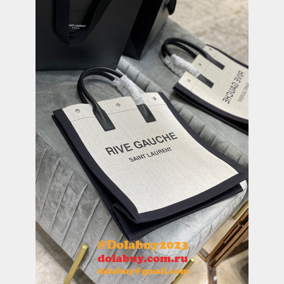 Cheap Replica Saint Laurent Rive Gauche Shopping 631682  Bag In Linen and Cotton