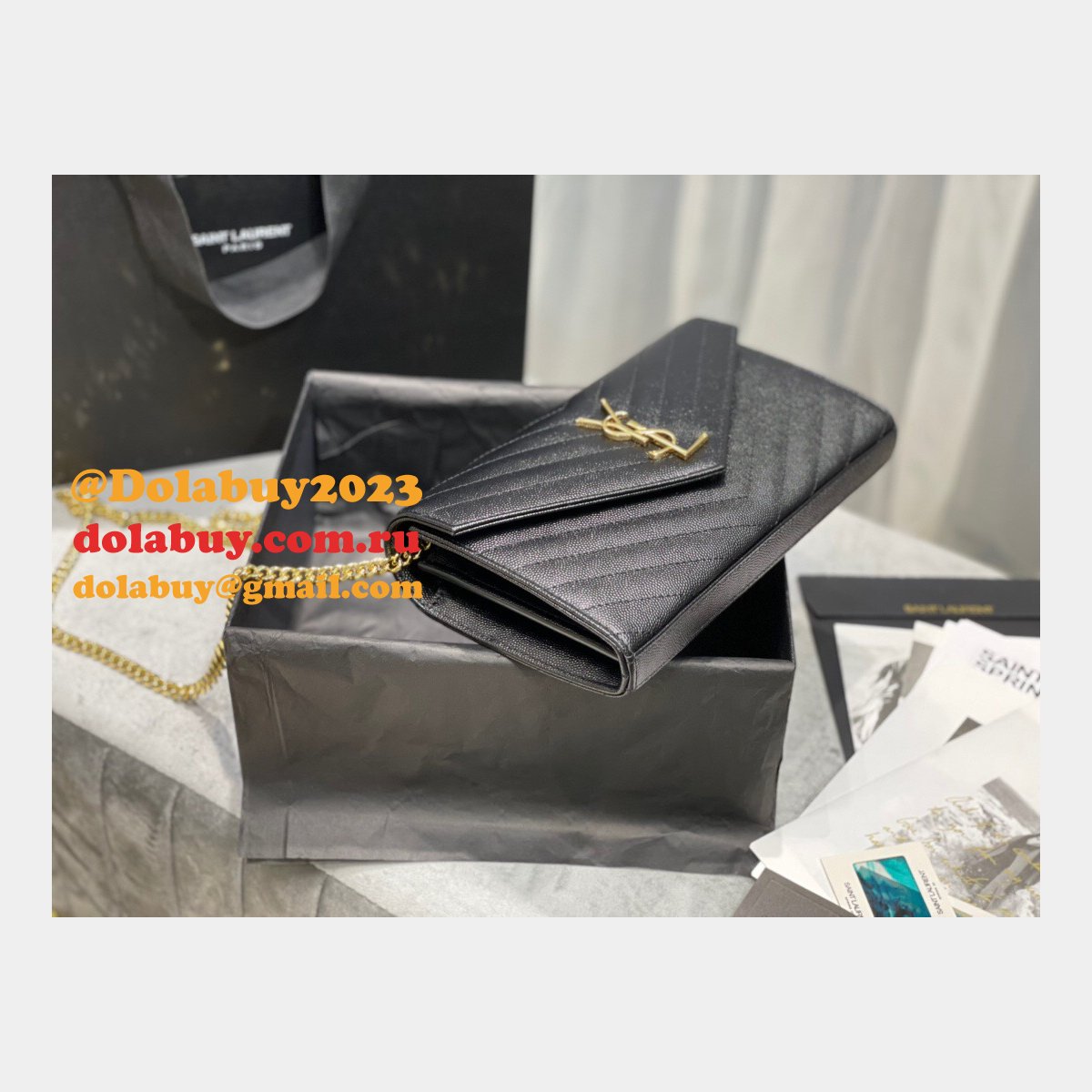 Top Sales Replica Saint Laurent 377828 Matelasse Chain Wallet Cassandre