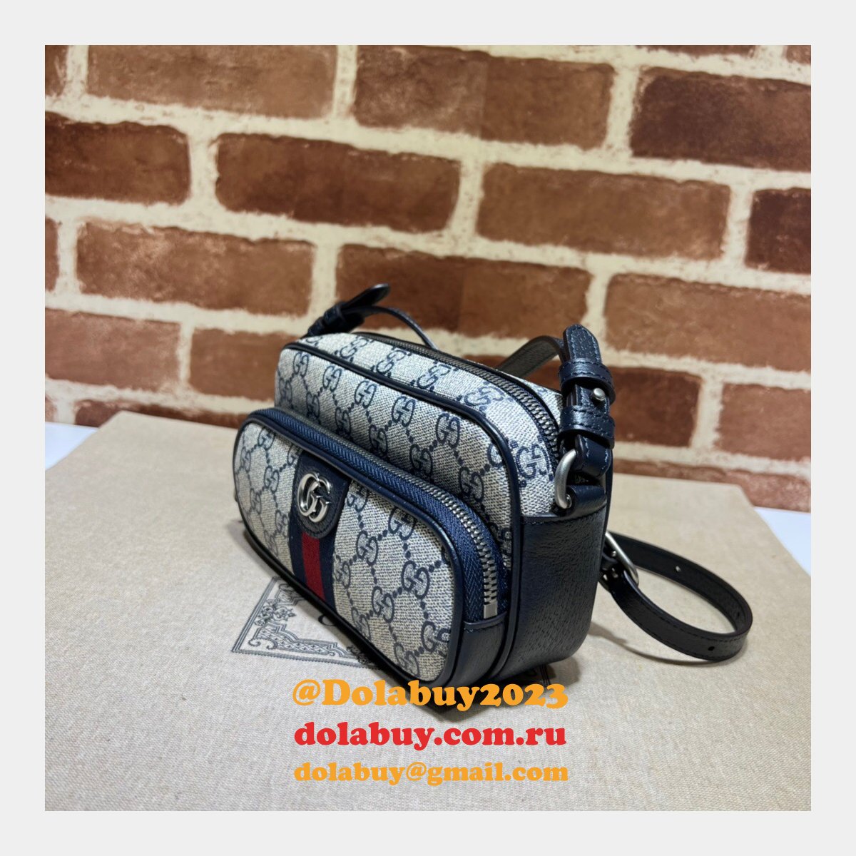 brown/blue G*u*i replica ophidia gg 722557 bag