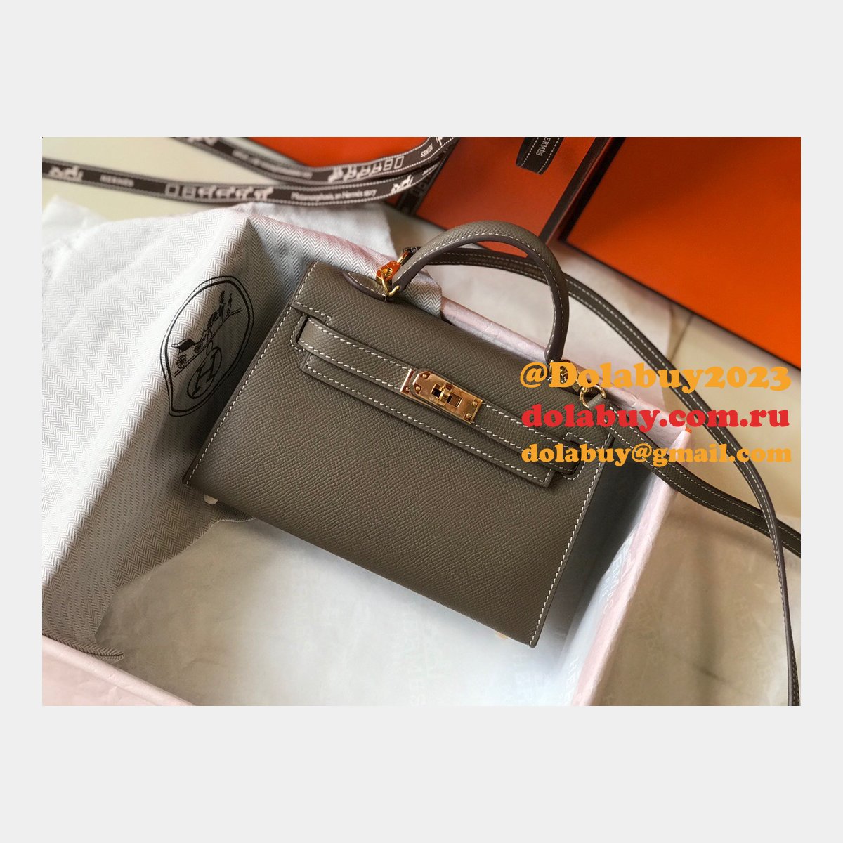 Replica Hermes Mini Kelly Epsom leather Earthy Gray Bags