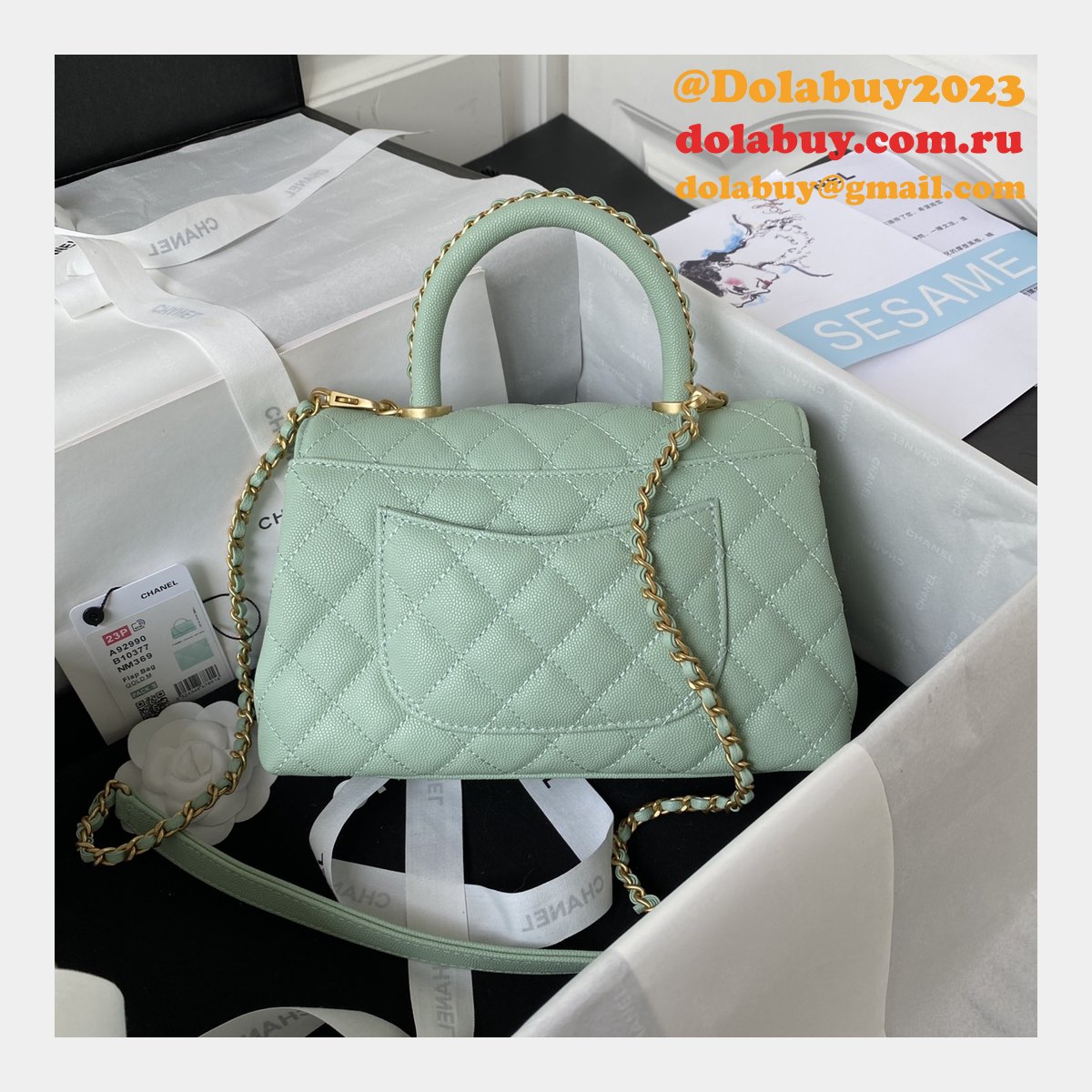 Wholesale Matelasse Top Handle A92990 Designer Bag Caviar 23cm