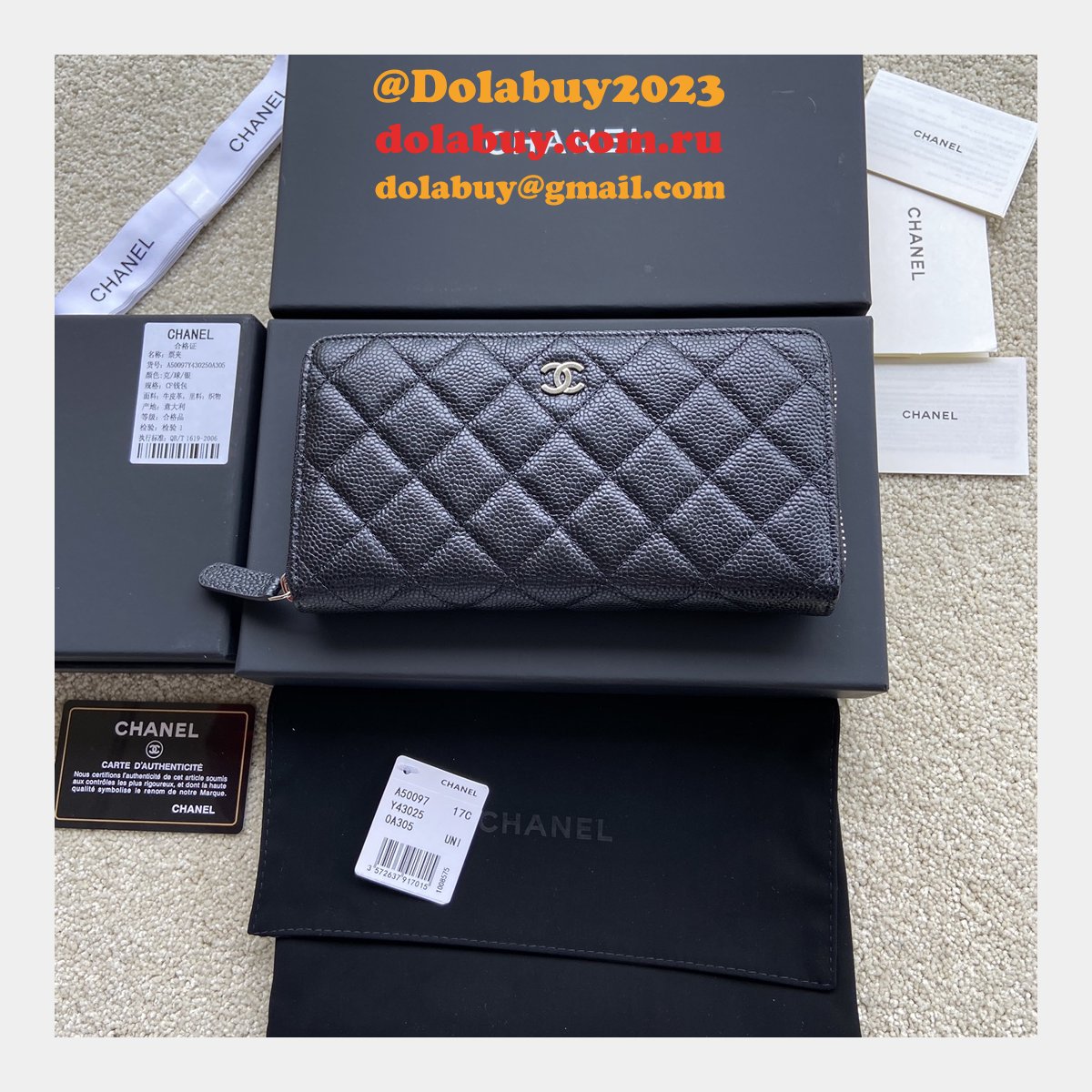 Best CC Leather Matelasse Round Zipper Long Wallet A50097