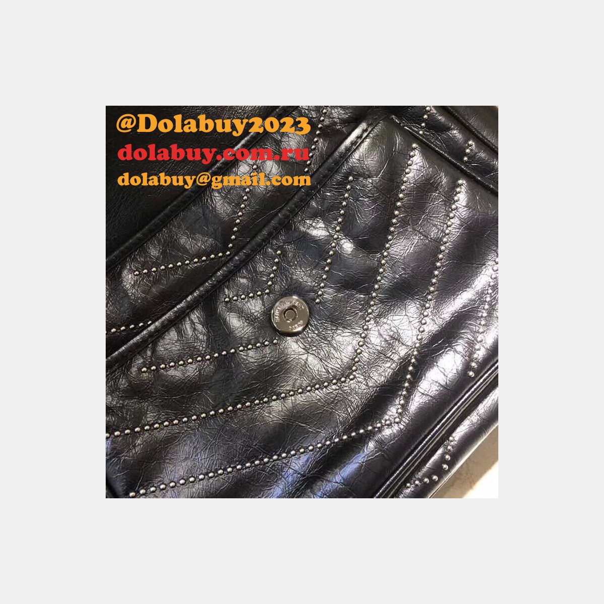 Top Quality YSL Niki 28CM crinkled vintage black leather