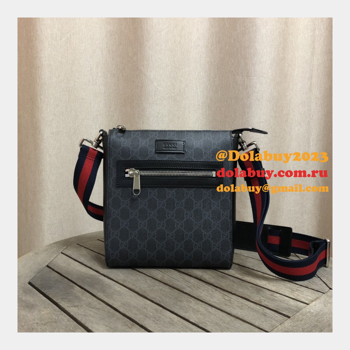 UK Gucci Fake Black GG Supreme Small Messenger 523599 Bag