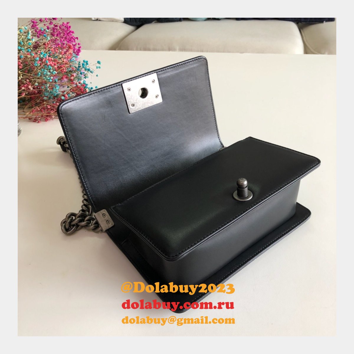 High Quality CC Le Boy Replica Best Black Bags lambksin 20cm