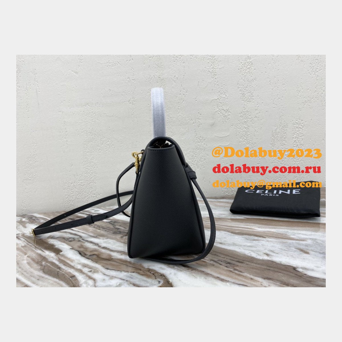 Replica Celine Leather Nano Belt Bag in Black