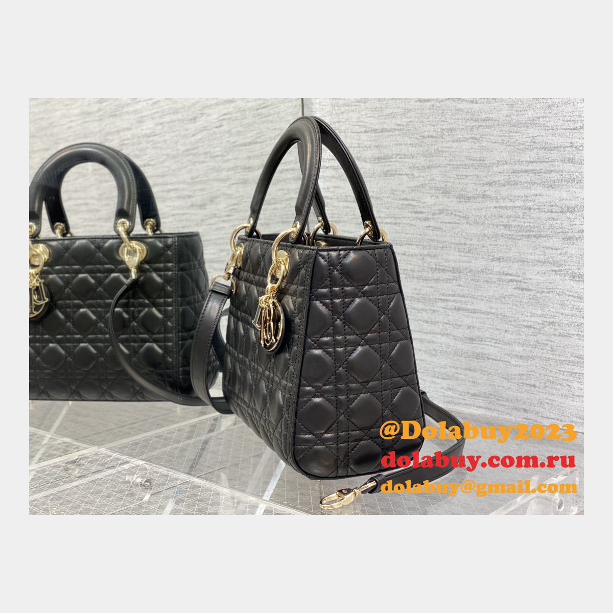 Perfect Quality Replica Lady Dior 24cm Dolabuy Black Handbag