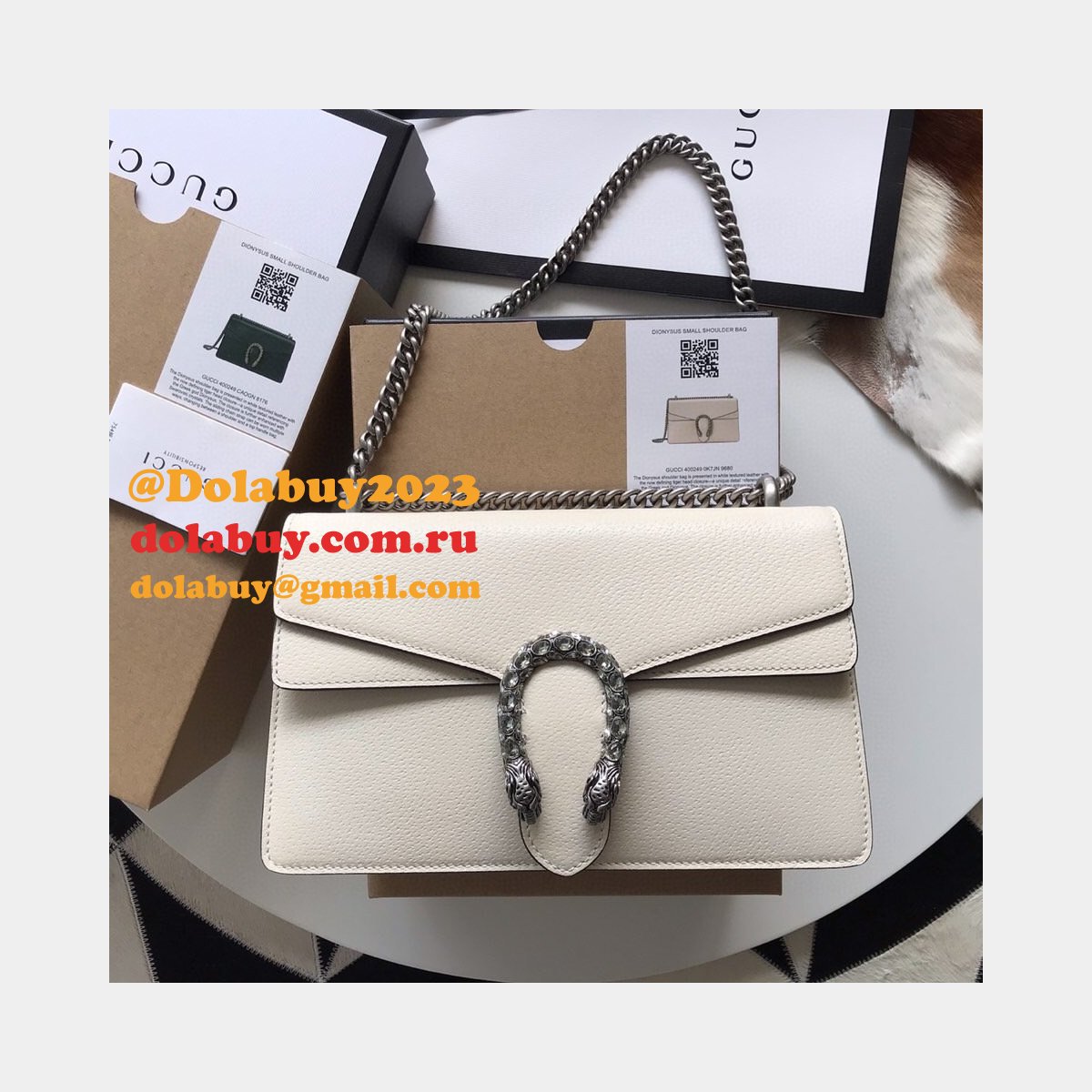 wholesale replica G*u*i 400249 dionysus gg supreme shoulder white bag