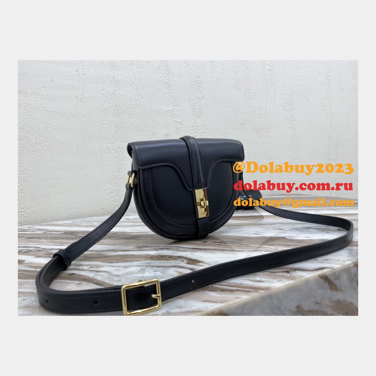 Celine Replica Small Besace 16 Bag Black satinated calfskin