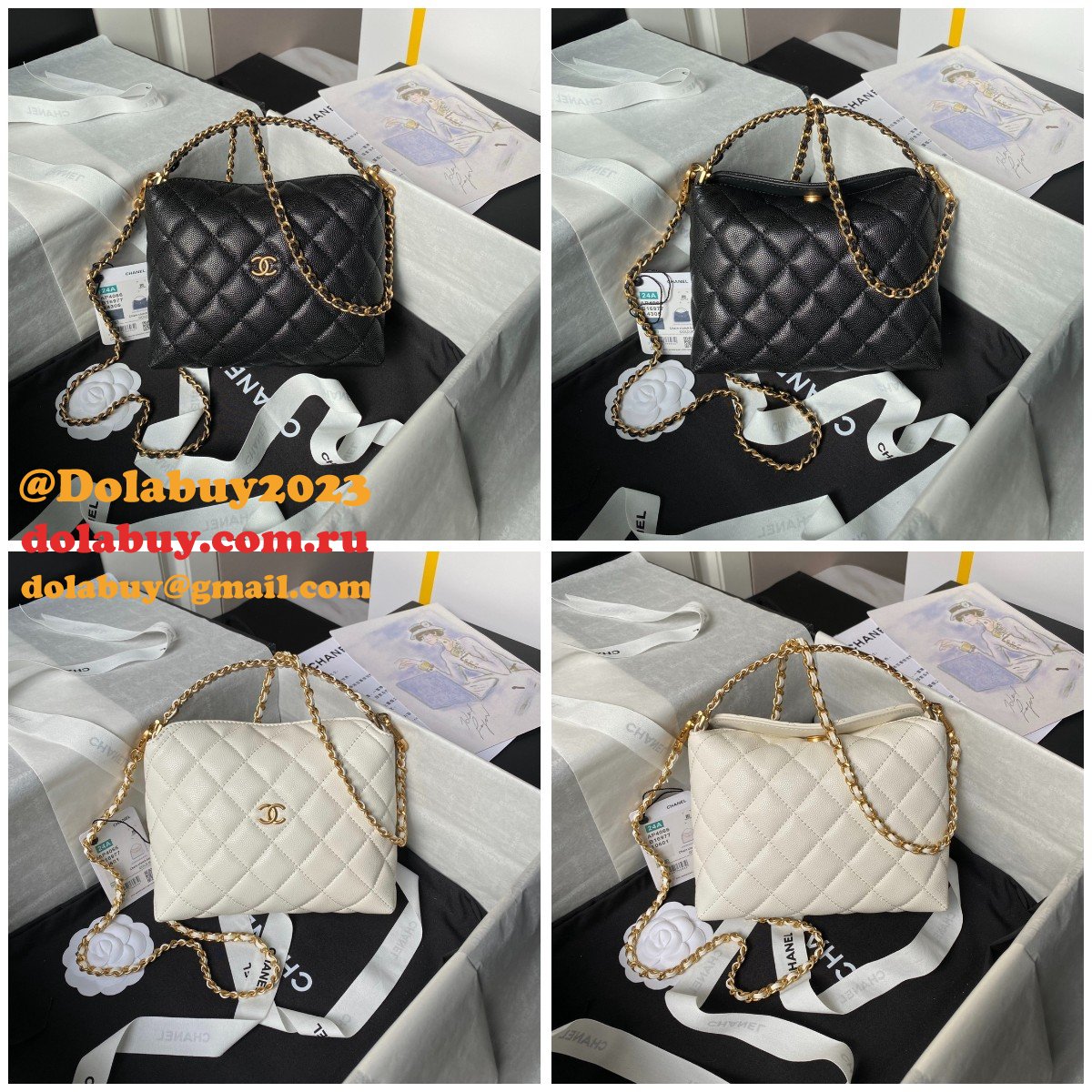 Duplicate Shop Knockoff AP4066 Black/White Shoulder Bags