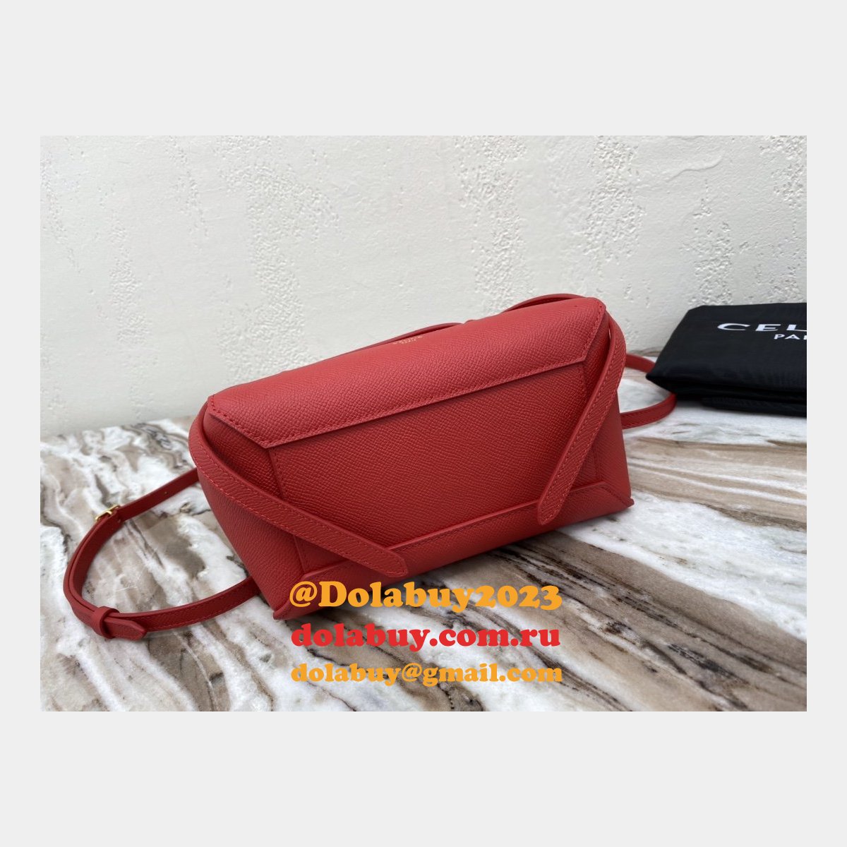 Celine cheap nano belt red bag in grained calfskin