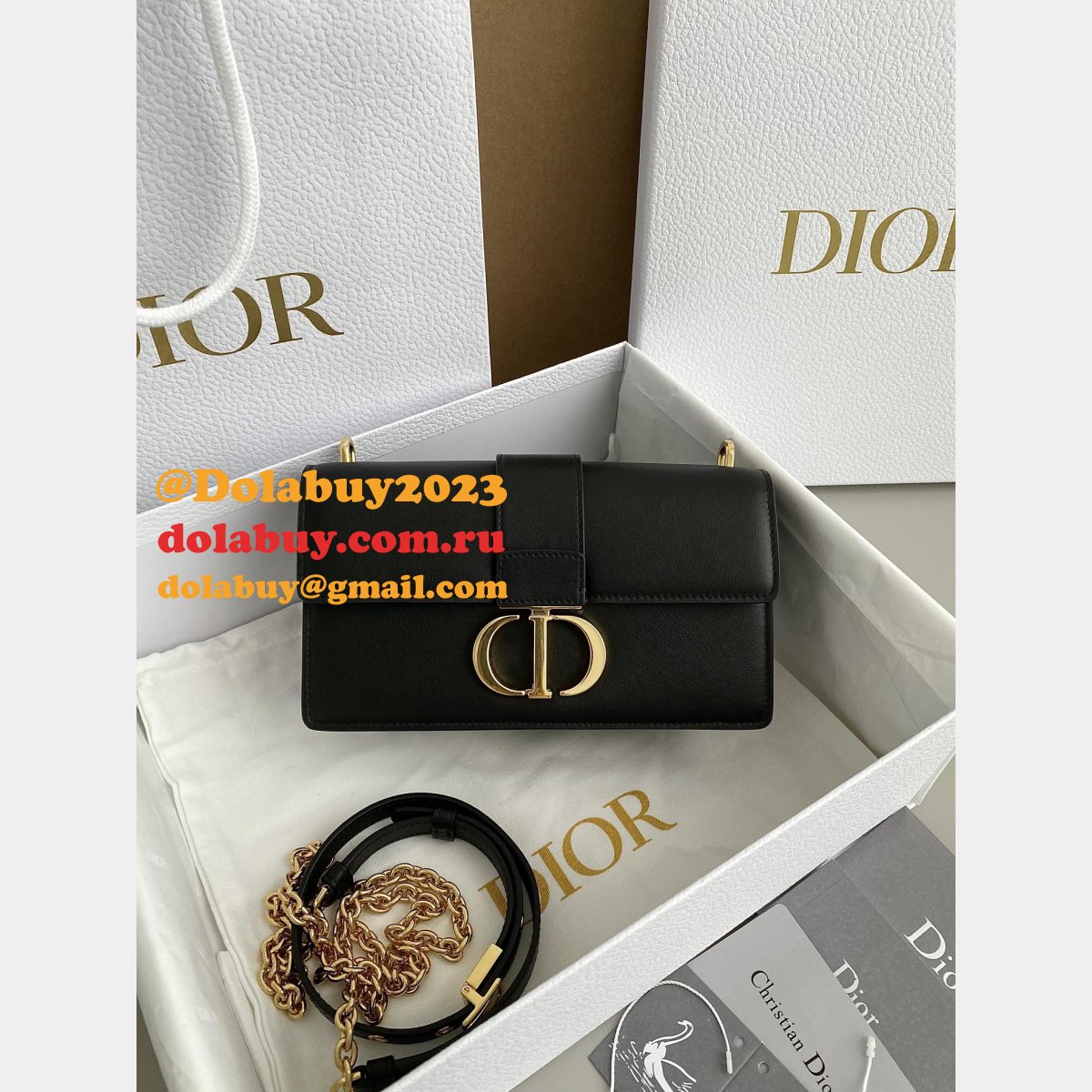 Replica Dior Black/White Montaigne High Quality 9207 Bag 21.5CM