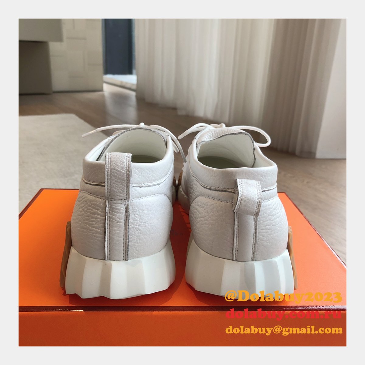 Top Quality hermes men Bouncing leather sneaker