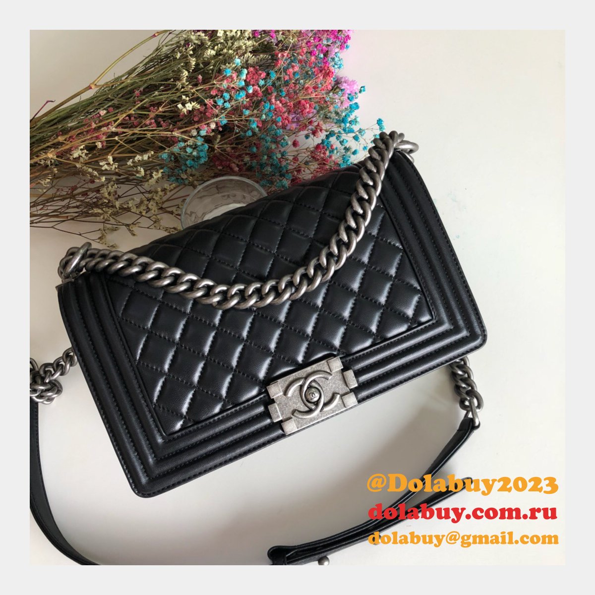 Fashion CC Le Boy Top Quality Black Bags lambskin 25cm