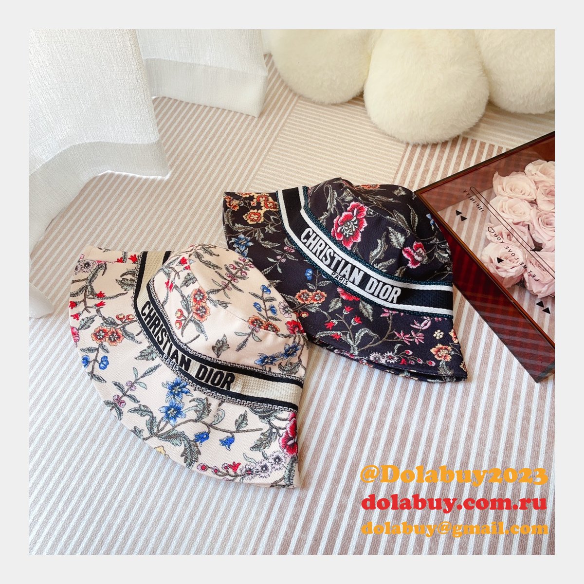 Best Christian Dior Colorblock bow Fisherman hat