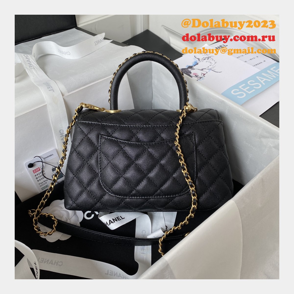 Wholesale Matelasse Top Handle A92990 Designer Bag Caviar 23cm