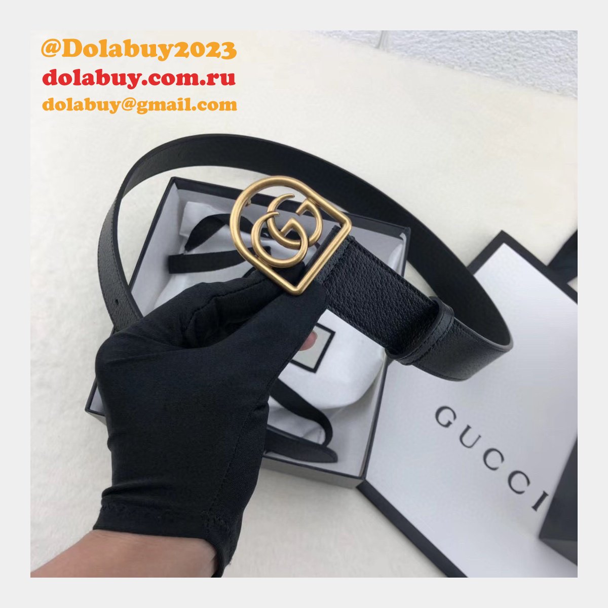 top quality G*u*i double g leather replica belt black