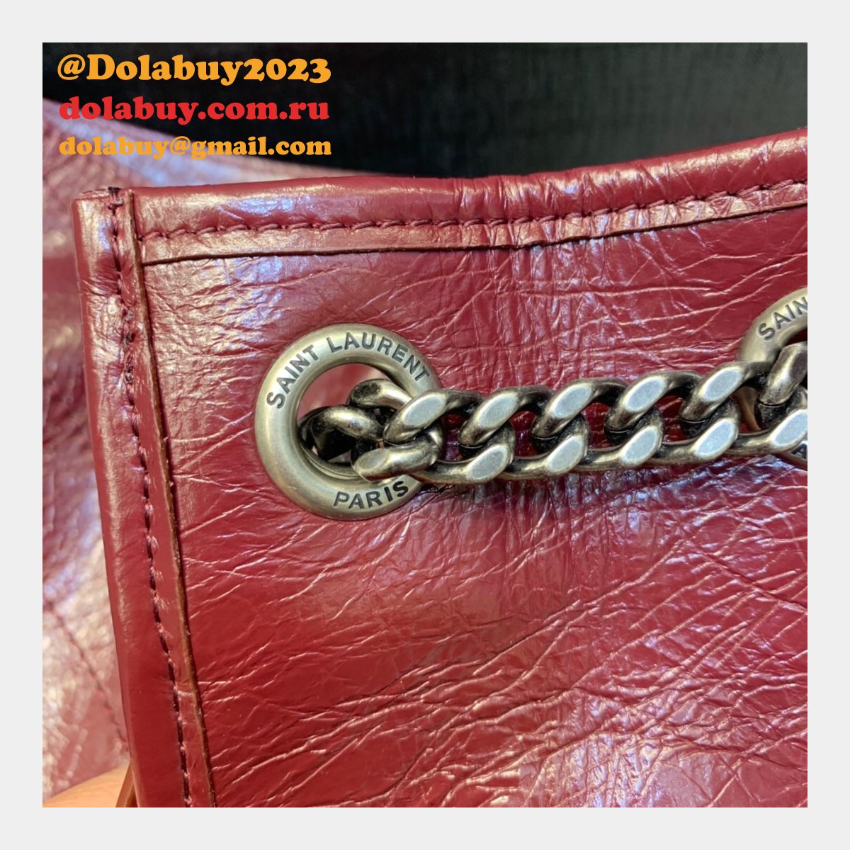 Replica YSL NIKI red shopping bag in crinkled vintage leather