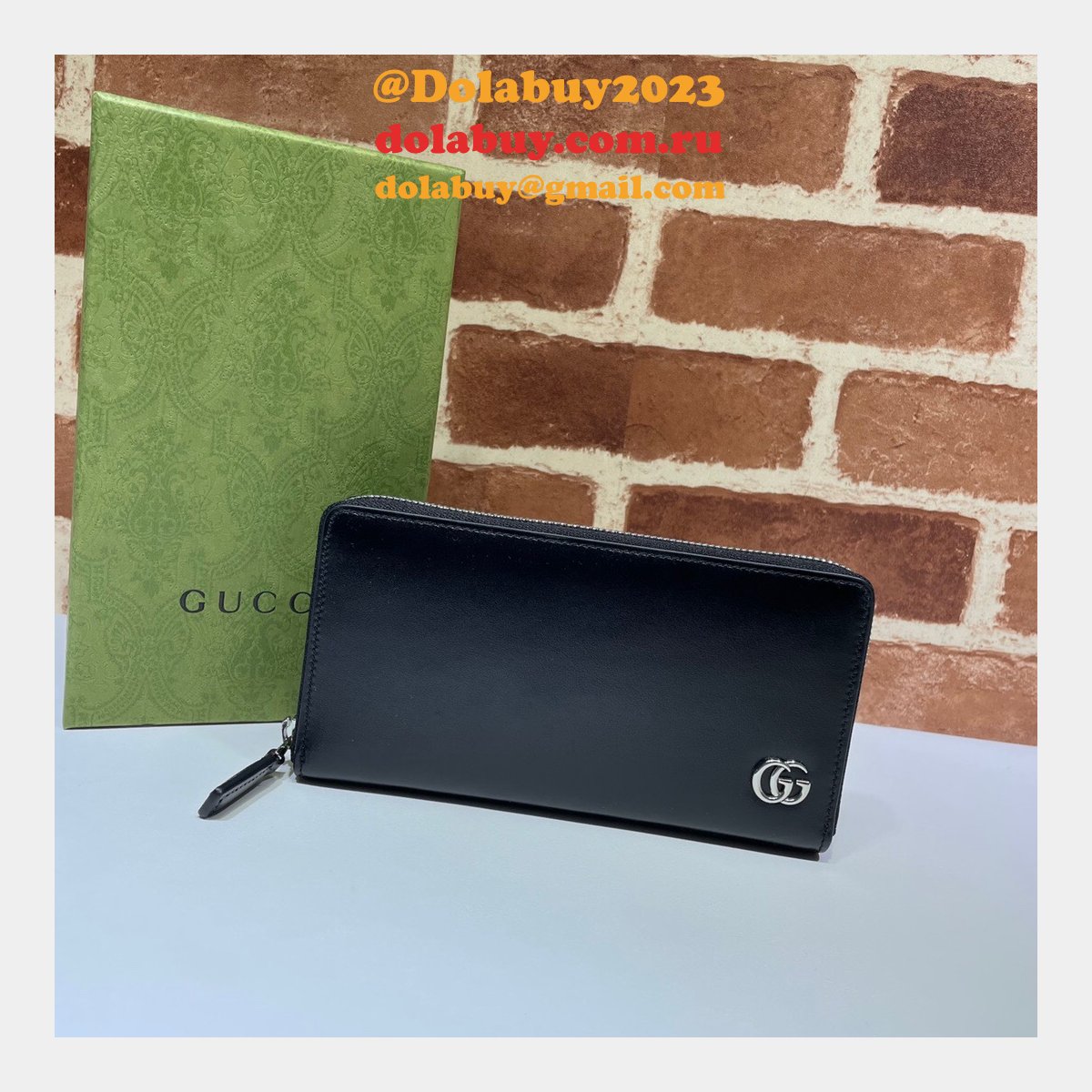 G*u*i replica 428736 uk black zip around wallet purse plated