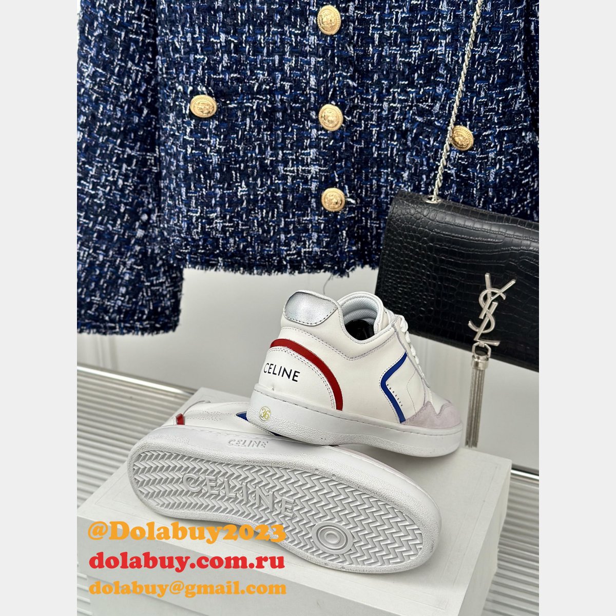 CELINE HOMME Suede-Trimmed Leather Sneakers