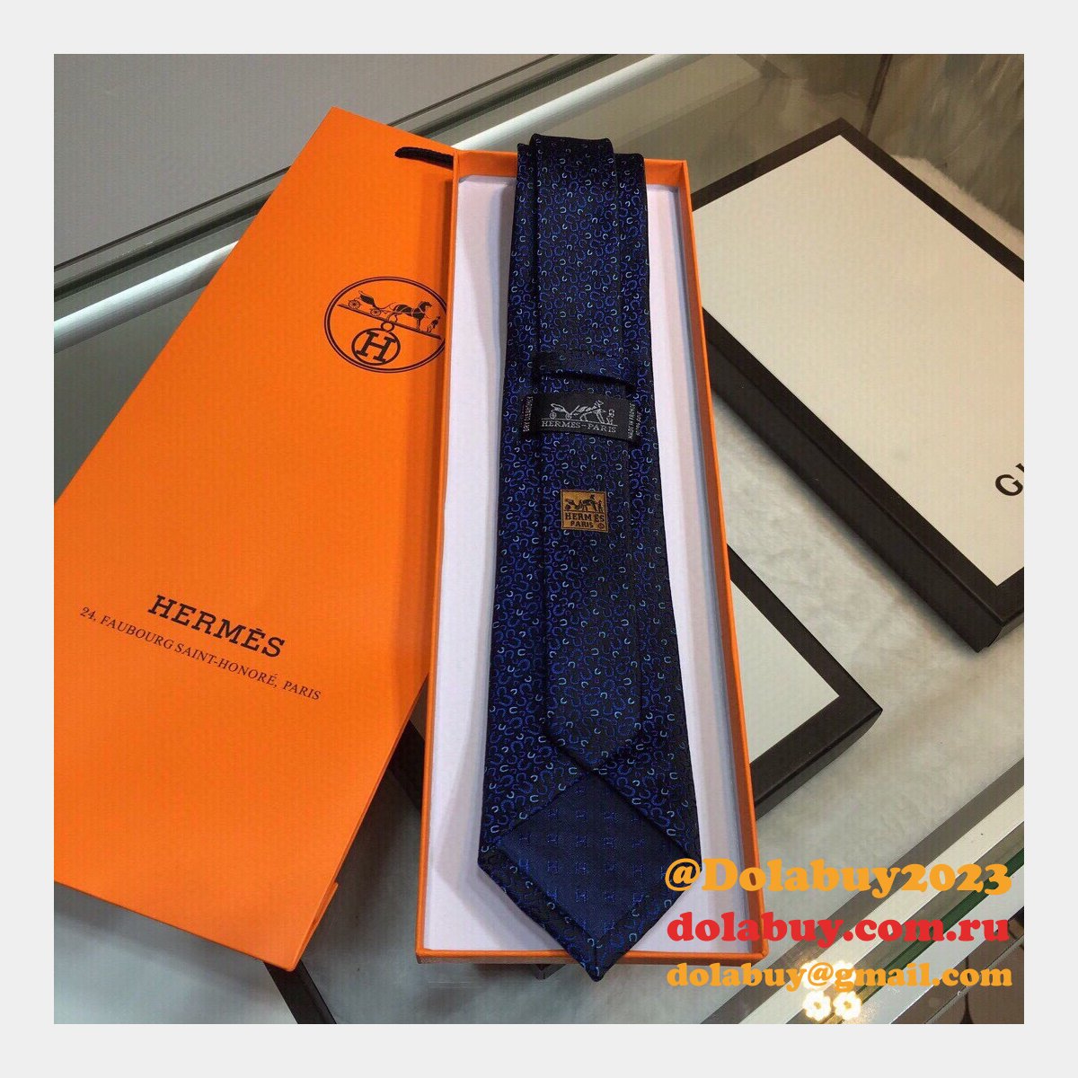 Hermes Replica Mens Silk Tie Geometric Pattern