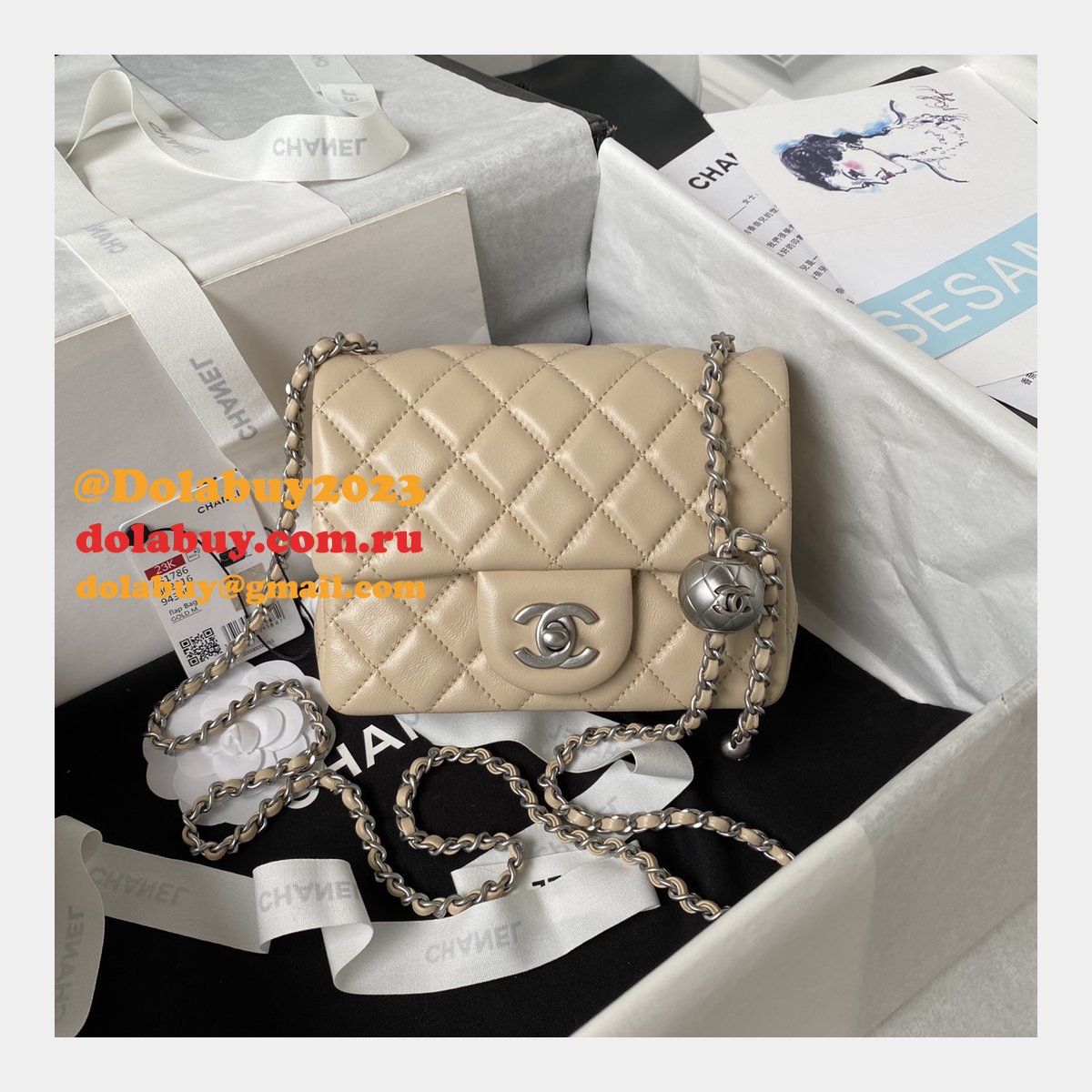 Top Quality CC CF mini classical AS1786 SILVER BALL bag