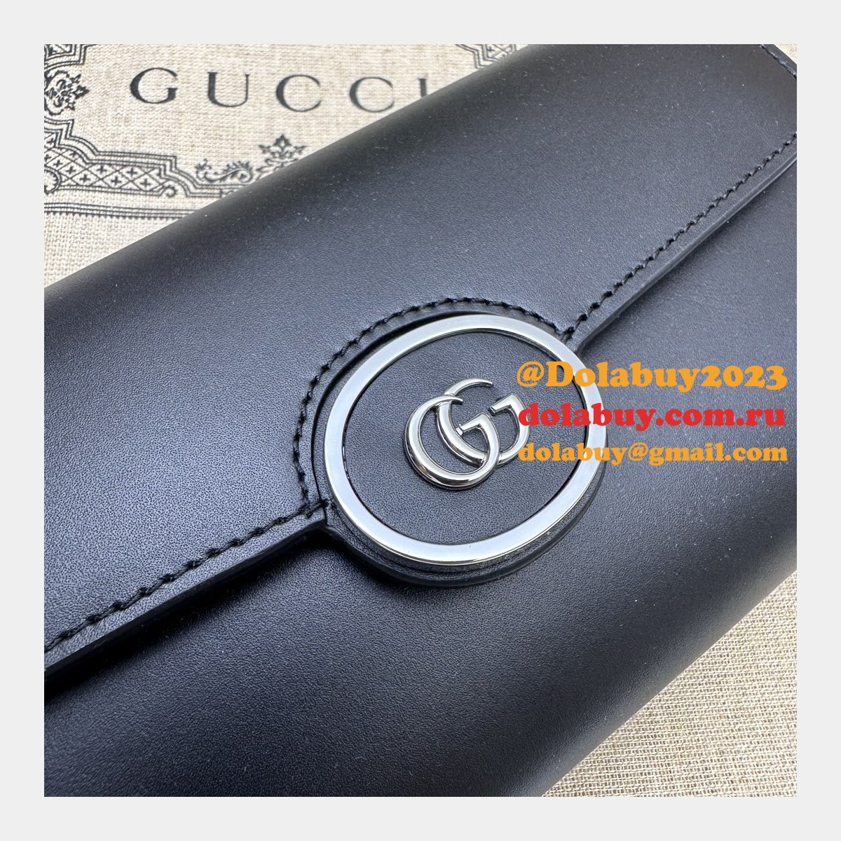petite gg continental wallet 762167 black G*u*i knock off bag
