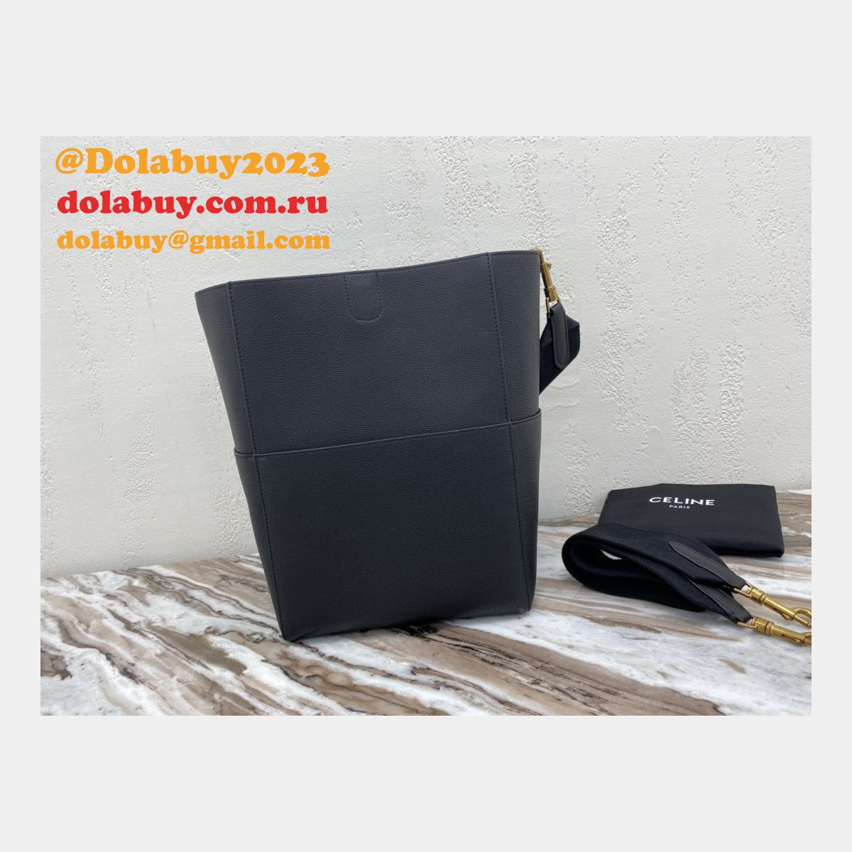 Celine Sangle Small Bucket bag black soft grained calfskin