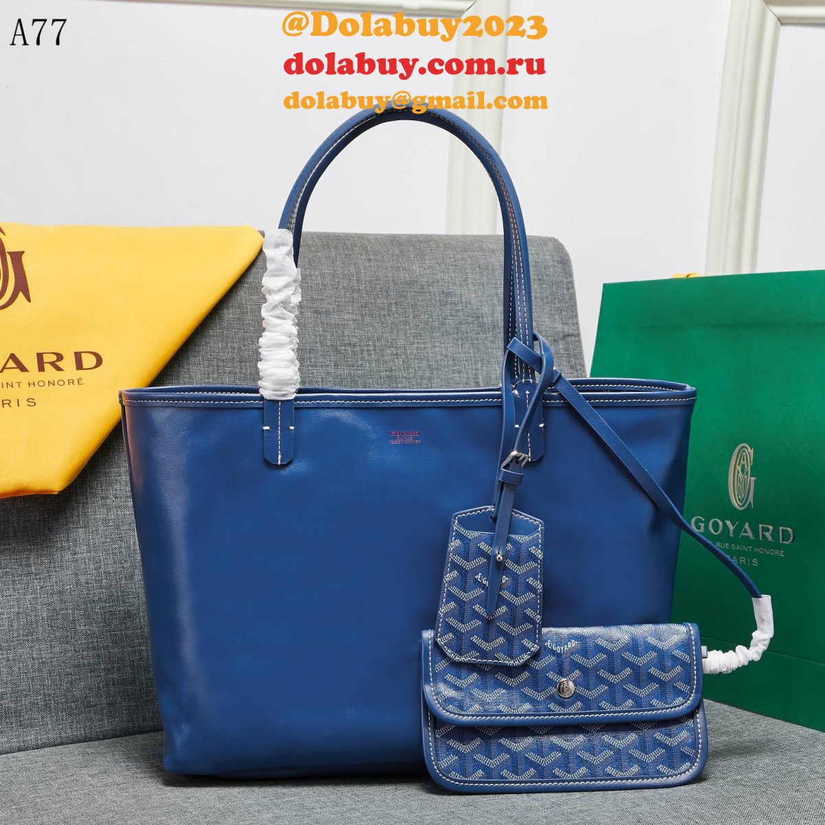 AAA+ Goyard Classic Chevron St. Louis PM Totes Blue Bags