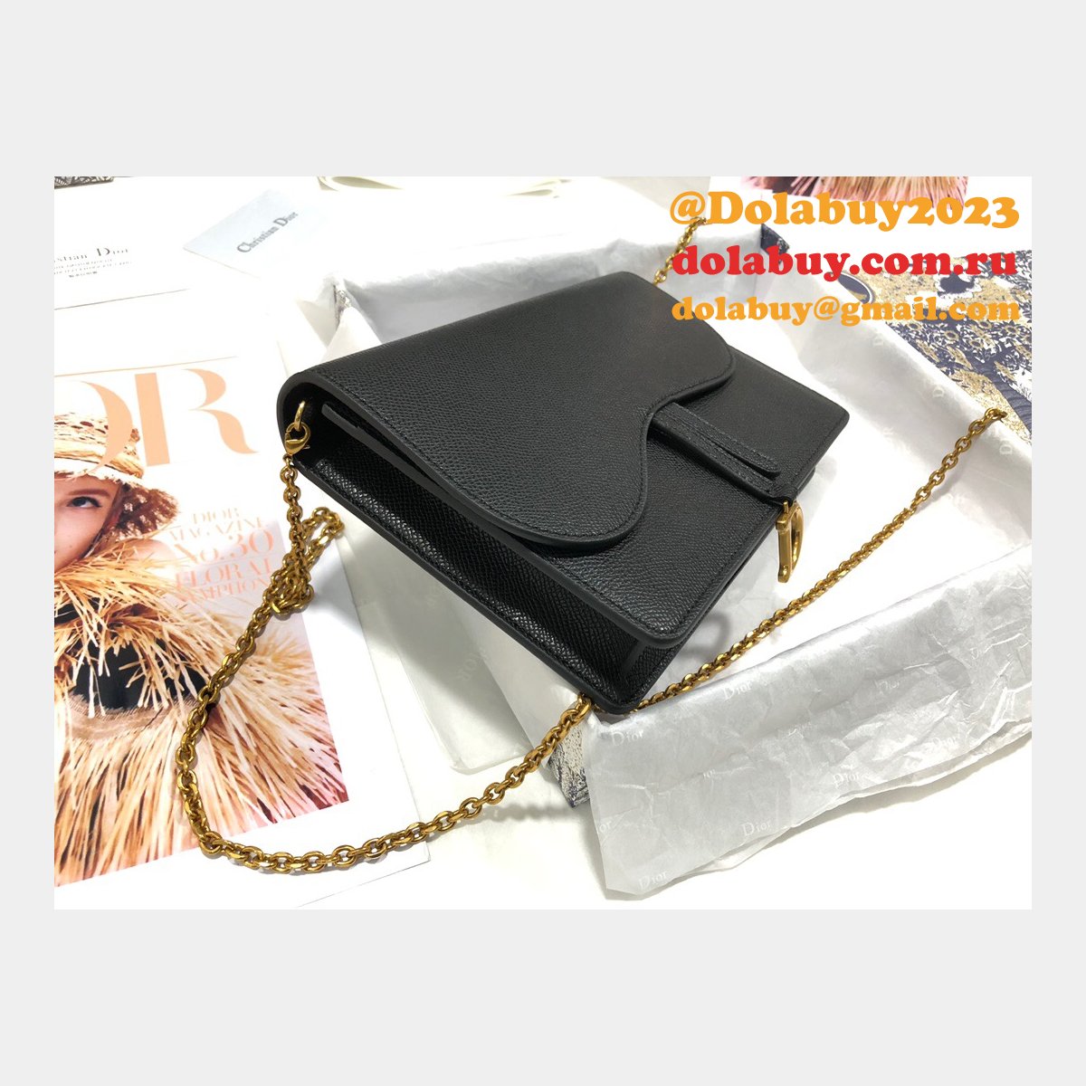 Saddle Woc 22CM Black Replica Dior Oblique Jacquard