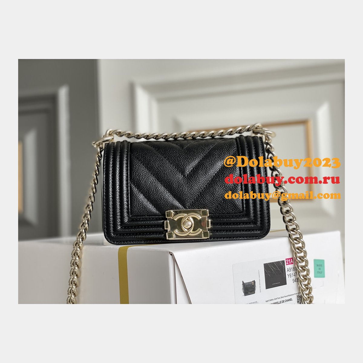 Wholesale CC 67085 Le Boy Replica Bag caviar leather 20cm