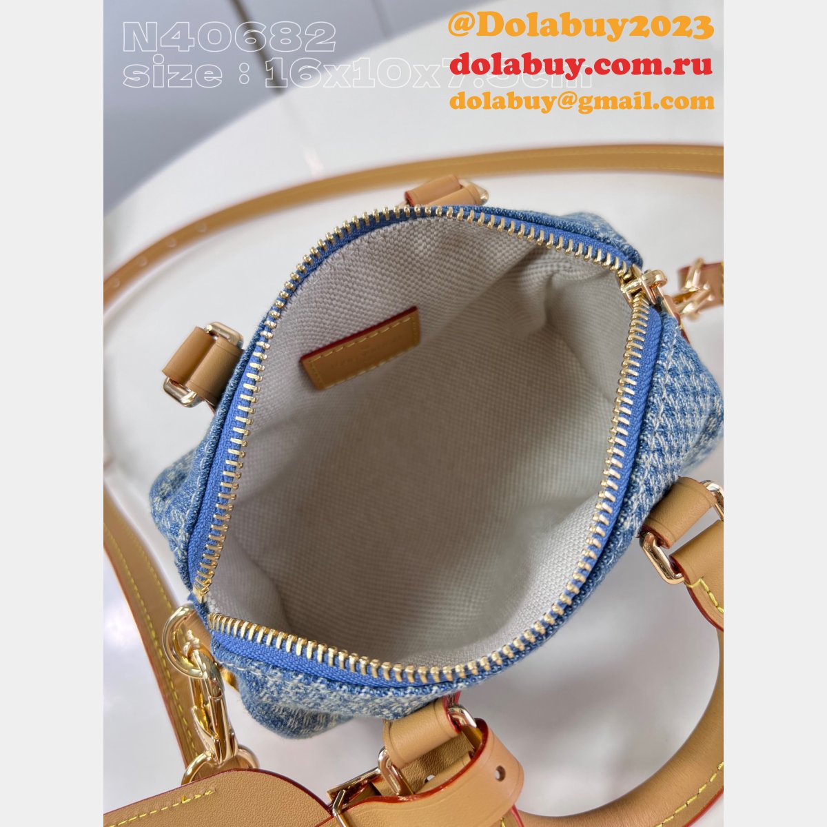 Louis Vuitton Inspired N40682 Nano Speedy Damier Denim 3D Blue Denim