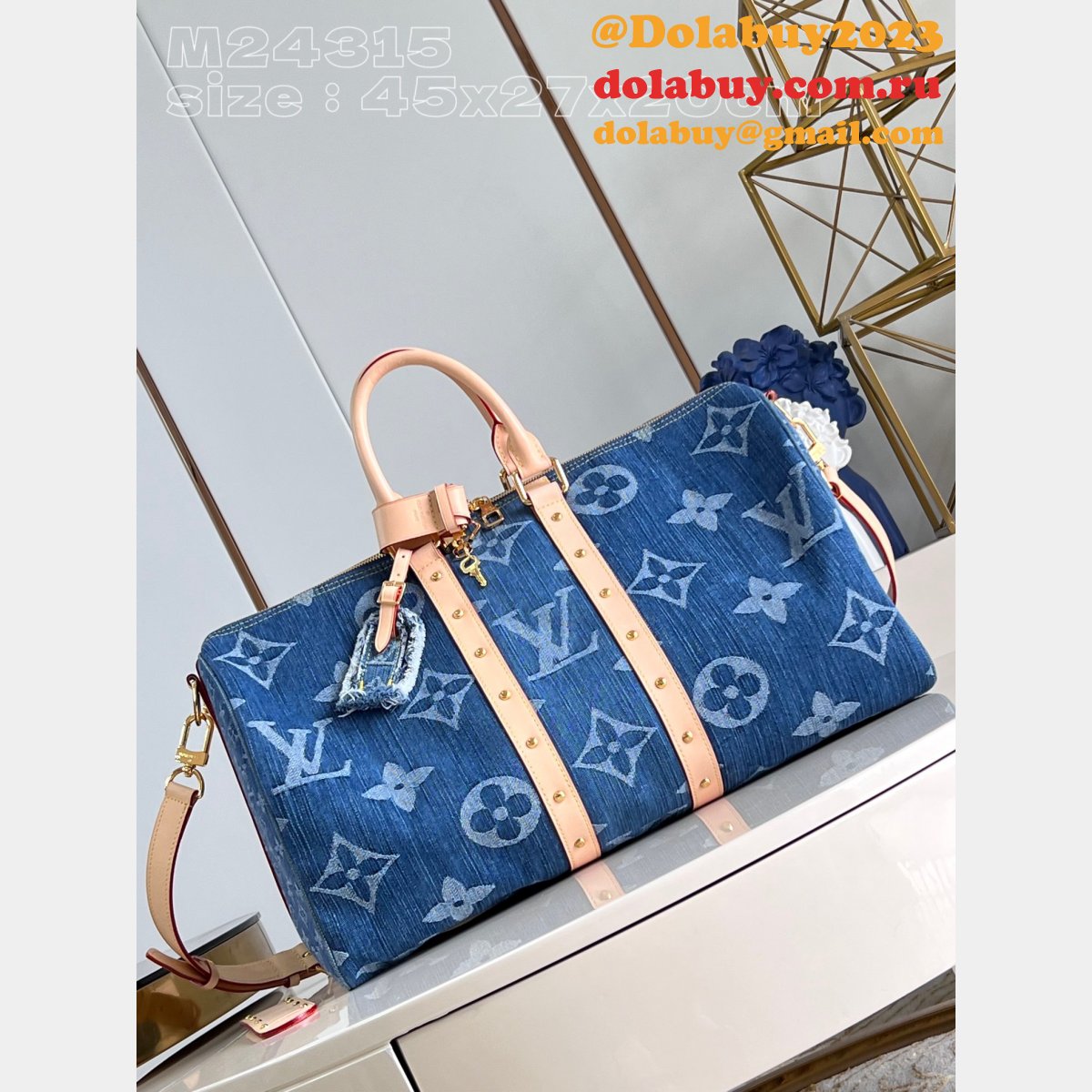 Best AAA M24315 Keepall Bandoulière 45 Blue 7 Star Louis Vuitton Fake Bag