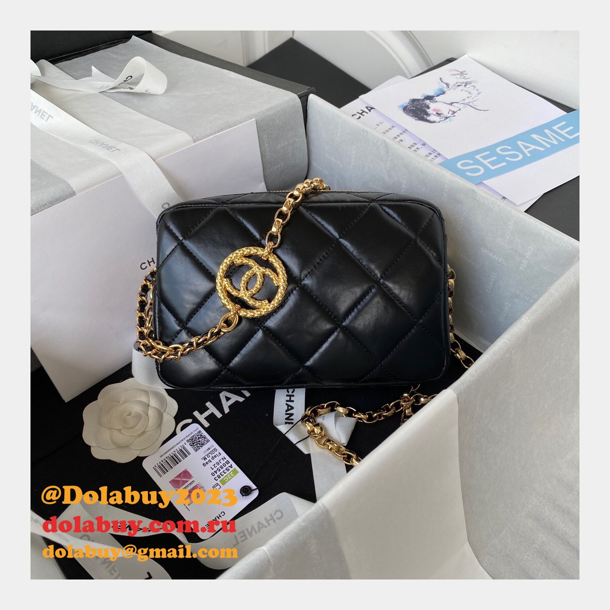 Best Luxury Replica AS3383 Camera Case Metallic Calfskin & Gold-Tone