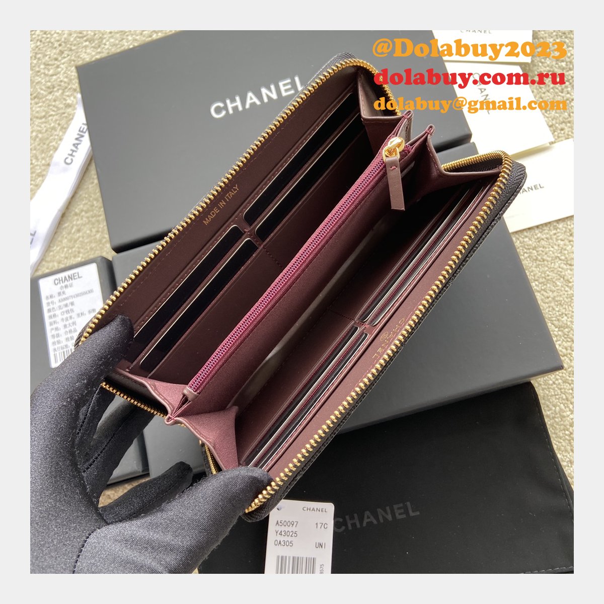 Best CC Leather Matelasse Round Zipper Long Wallet A50097