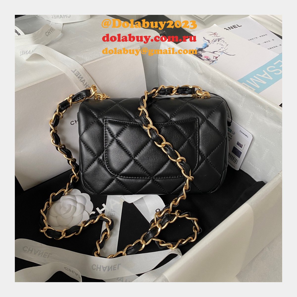 Perfect Copy Top Quality AS4012 Flap Black Replica Bag