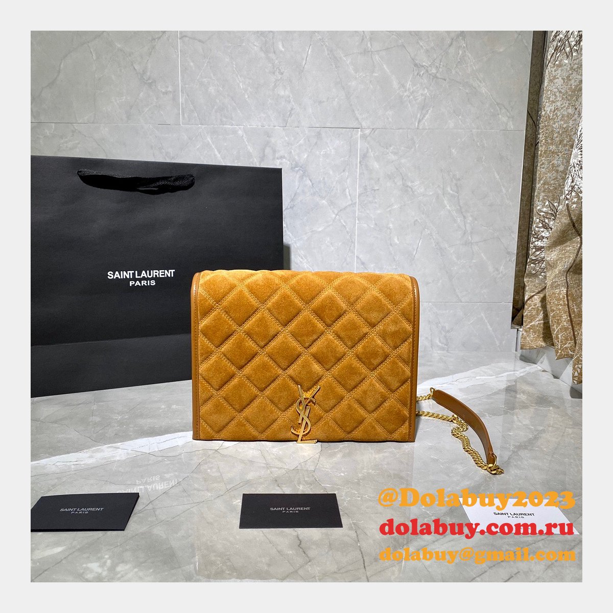 Saint Laurent Becky Small Brown Monogram Luxury Quilted Shoulder