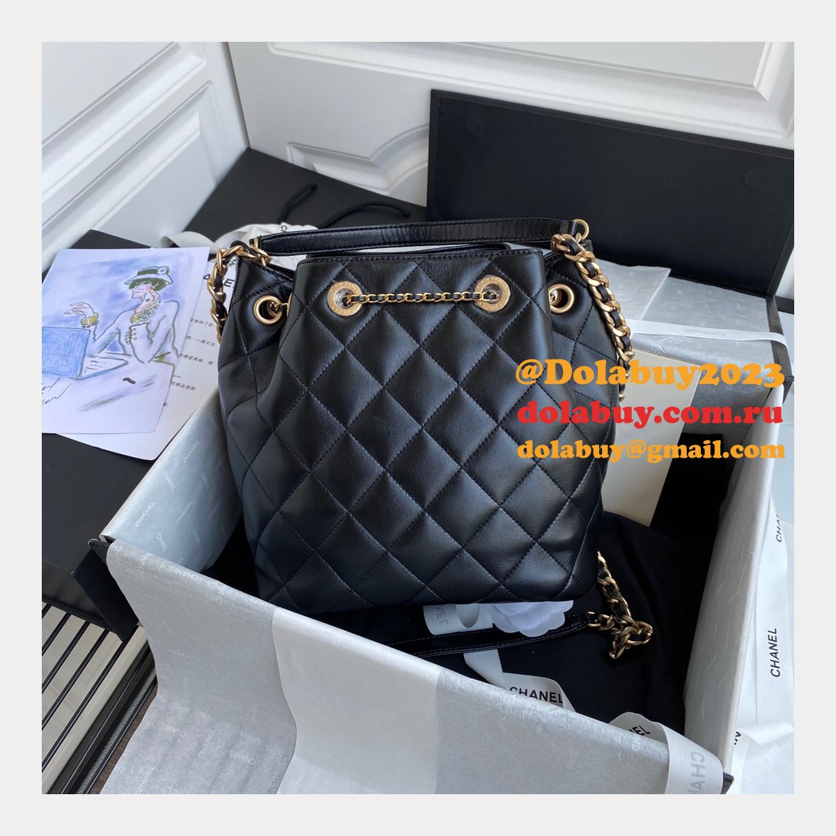 CC Top Quality vintage bucket Replica Black bag