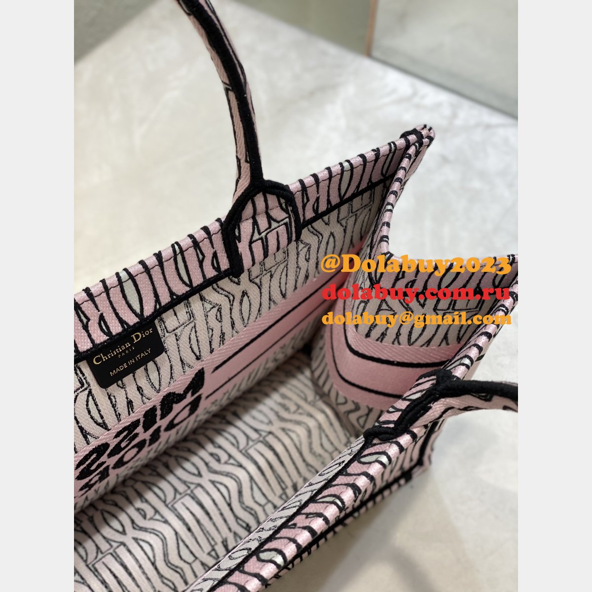 Luxury Miss Dior Allover 1:1 Mirror Book Tote pink
