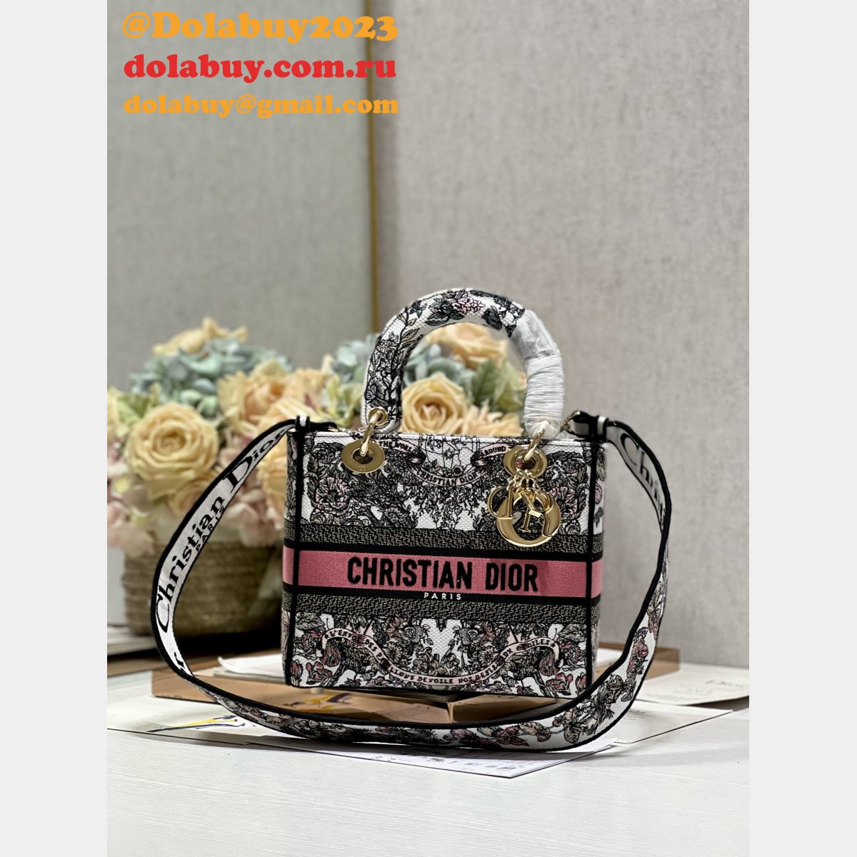 Blue/Pink Christian Dior Fake 9027 Five Grid Embroidery Lady Bag