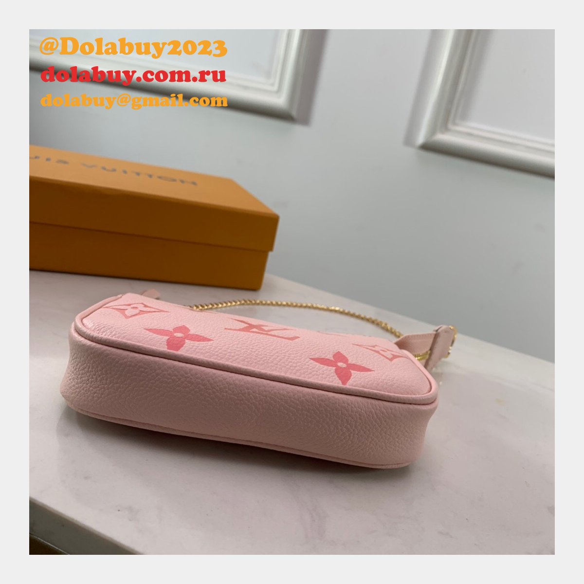 Louis Vuitton Wholesale Mini Pochette Accessoires Monogram Empreinte Leather M80501 Pink