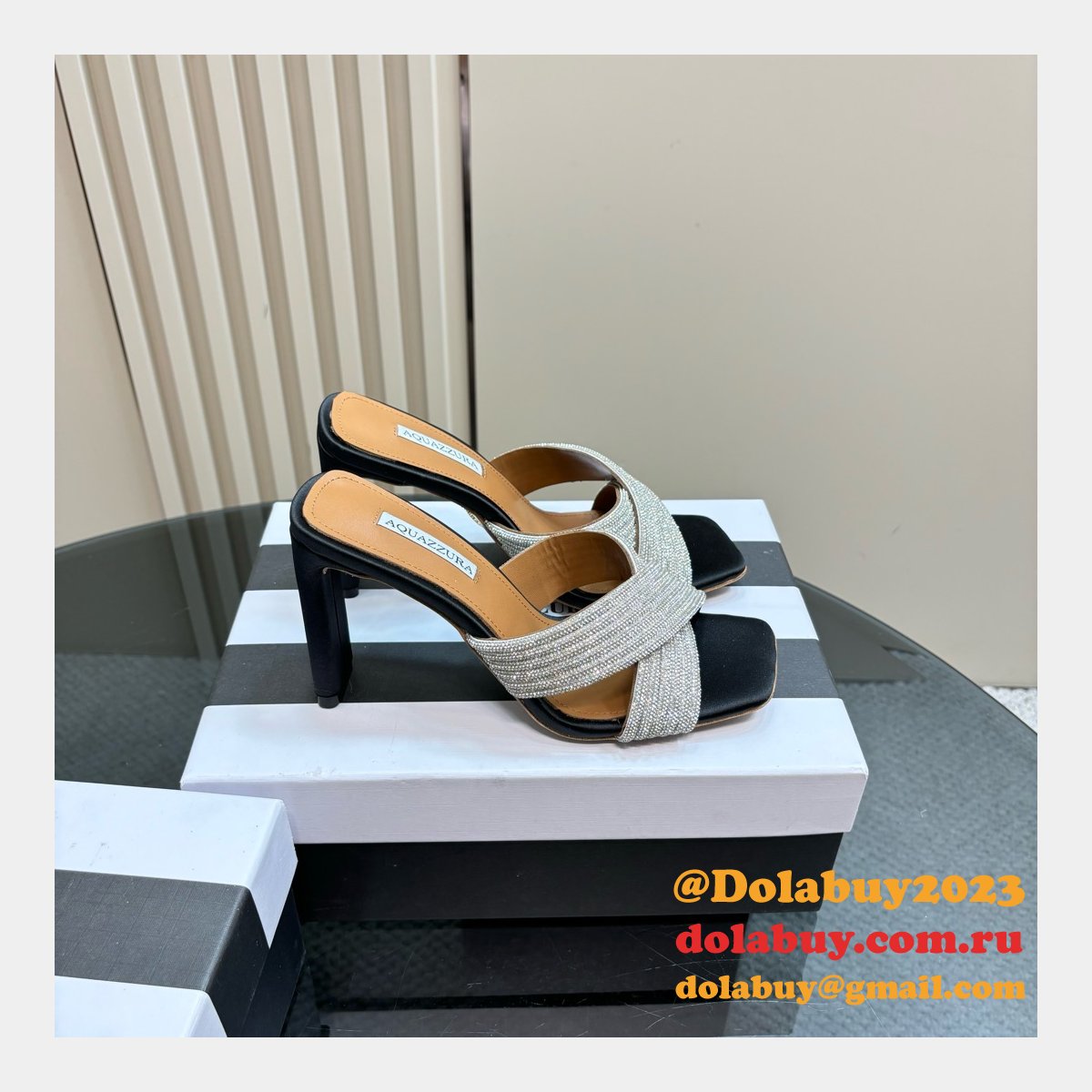 Wholesale AQUAZZURA 1:1 Mirror Rhinestone High-heeled Sandals