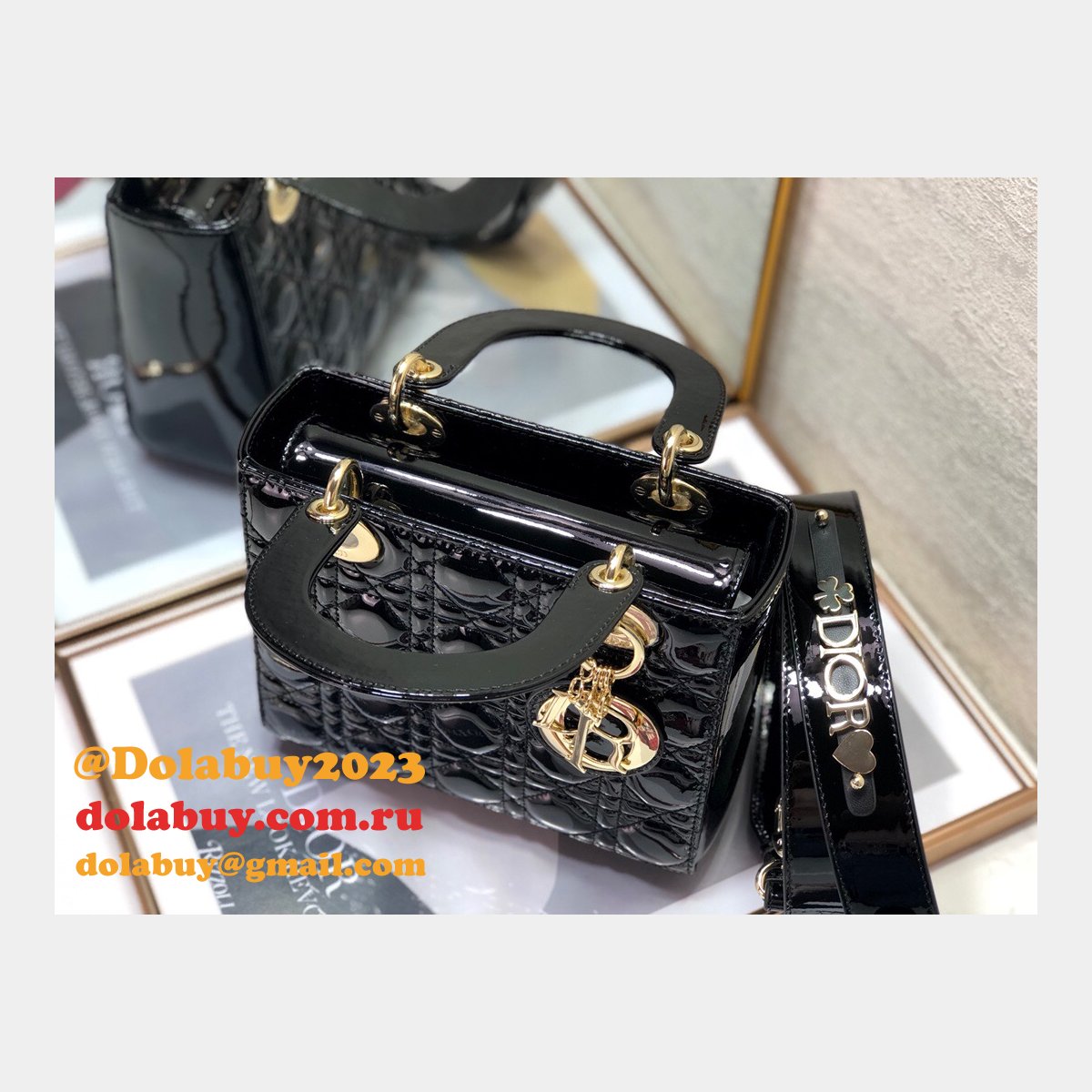 Best DIOR LADY MY ABC Wholesale PATENT LEATHER HANDBAG 20cm