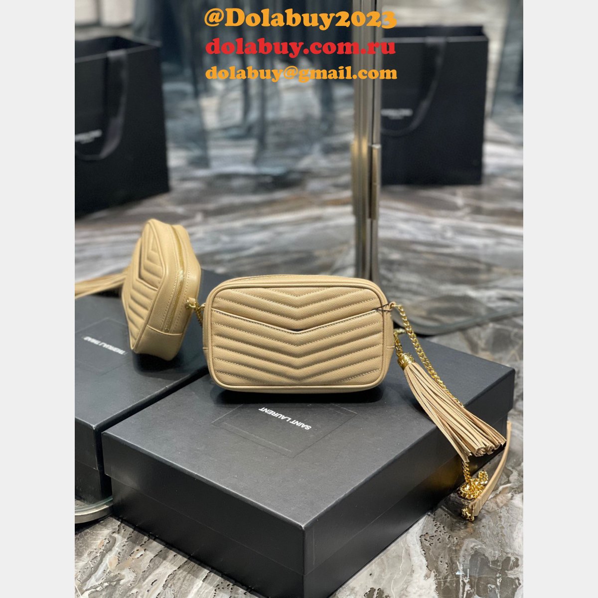 Best YSL 585040 mini Lou Quilted Leather Bag