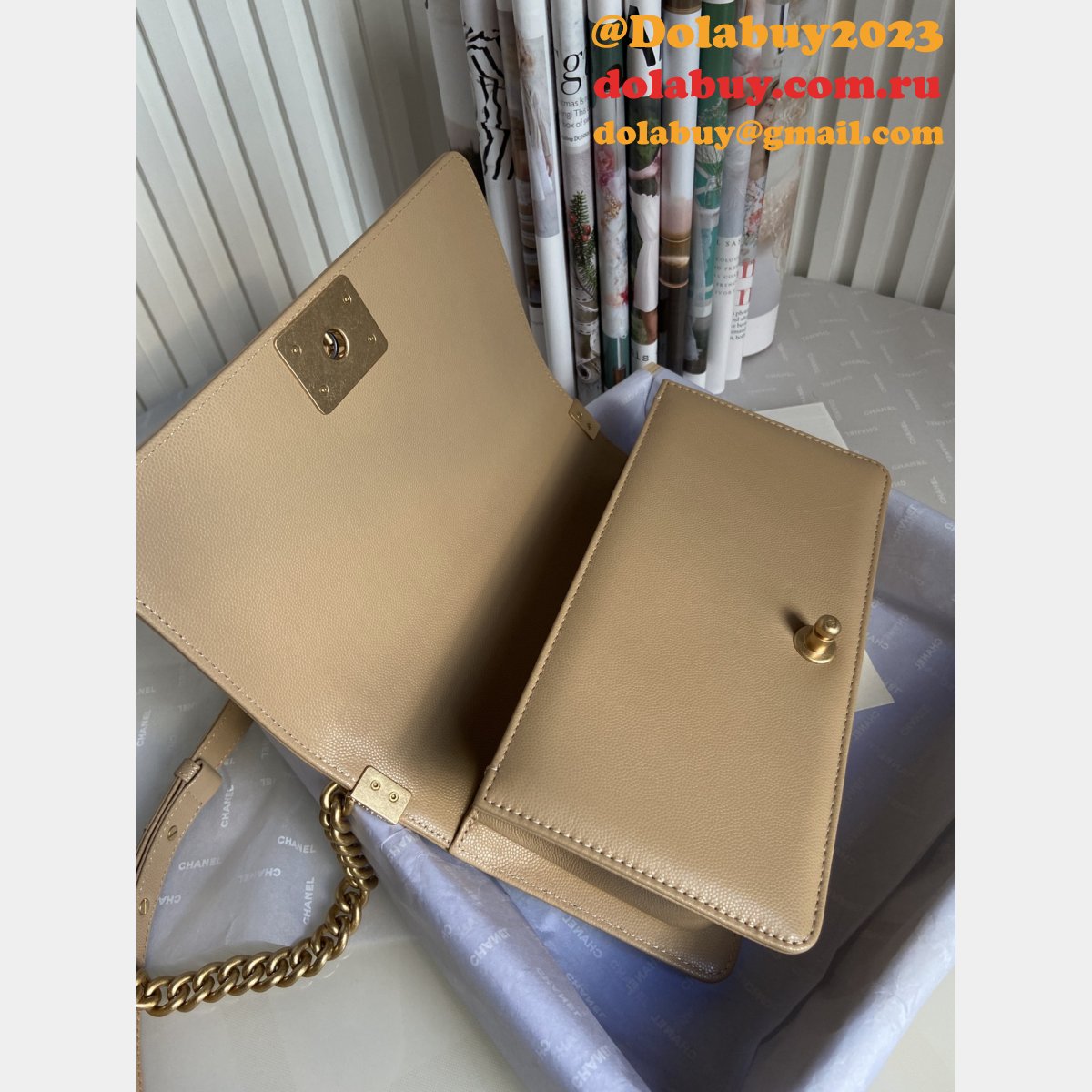 Buy top Replica CC V Le Boy Handbag caviar leather 25cm