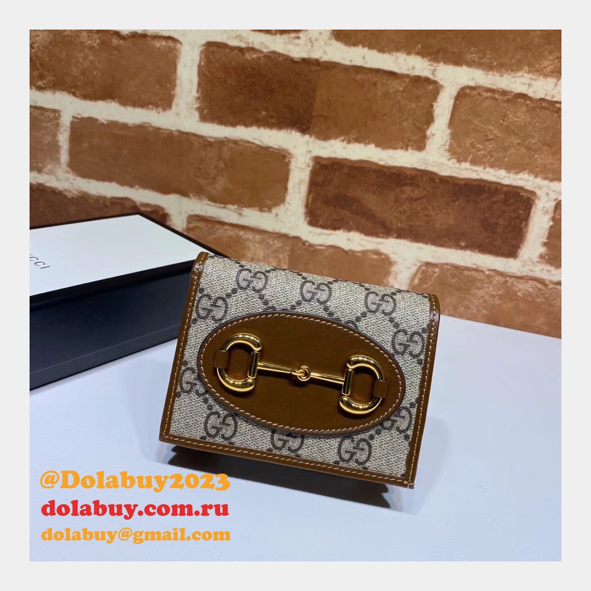 top quality G*u*i beige fake 1955 horsebit card case 621887 wallet