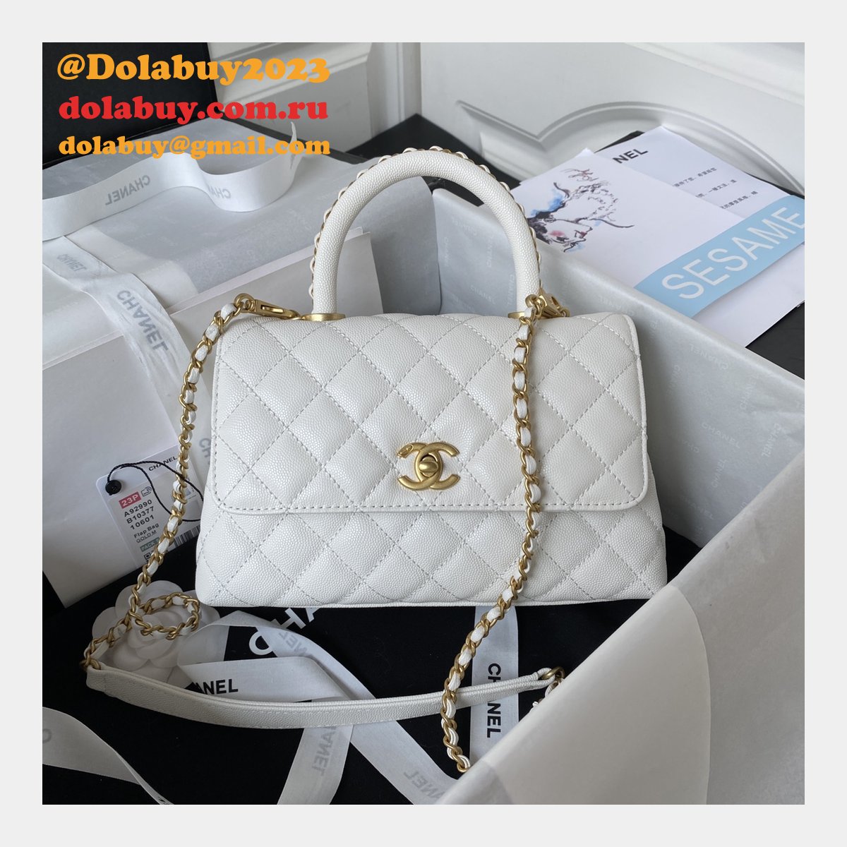 Wholesale Matelasse Top Handle A92990 Designer Bag Caviar 23cm