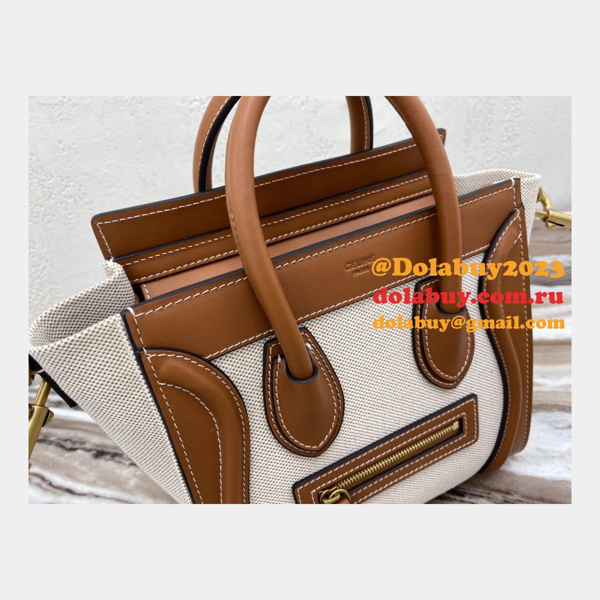 Brown/White Celine Micro Luggage Tote Bag Replica
